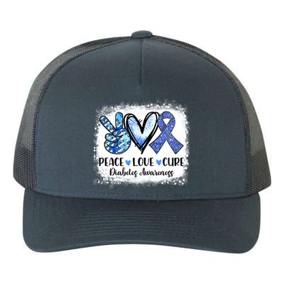 Peace Love Cure Diabetes Awareness Blue Ribbon Yupoong Adult 5-Panel Trucker Hat