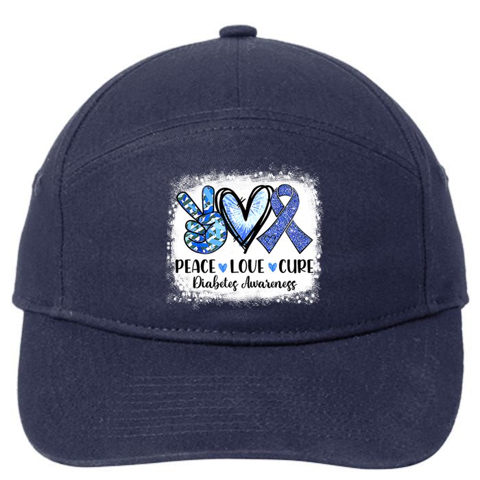 Peace Love Cure Diabetes Awareness Blue Ribbon 7-Panel Snapback Hat