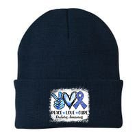 Peace Love Cure Diabetes Awareness Blue Ribbon Knit Cap Winter Beanie