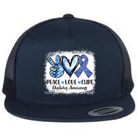 Peace Love Cure Diabetes Awareness Blue Ribbon Flat Bill Trucker Hat