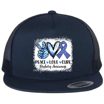 Peace Love Cure Diabetes Awareness Blue Ribbon Flat Bill Trucker Hat