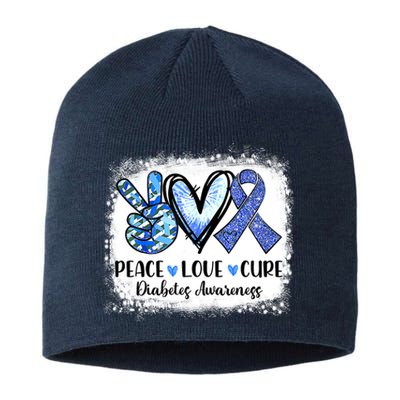 Peace Love Cure Diabetes Awareness Blue Ribbon Sustainable Beanie