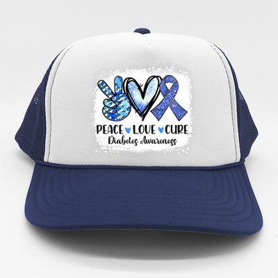 Peace Love Cure Diabetes Awareness Blue Ribbon Trucker Hat