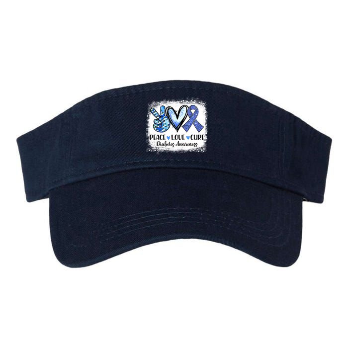 Peace Love Cure Diabetes Awareness Blue Ribbon Valucap Bio-Washed Visor