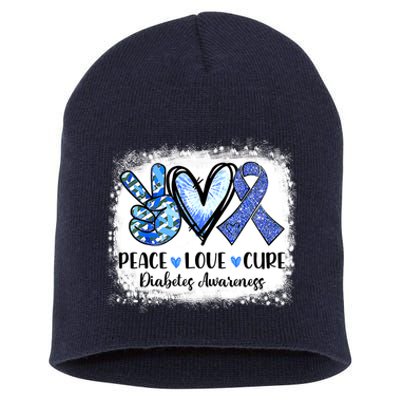 Peace Love Cure Diabetes Awareness Blue Ribbon Short Acrylic Beanie