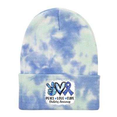 Peace Love Cure Diabetes Awareness Blue Ribbon Tie Dye 12in Knit Beanie