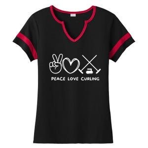 Peace Love Curling Retro Curling Lover Sport Lover Funny Gift Ladies Halftime Notch Neck Tee