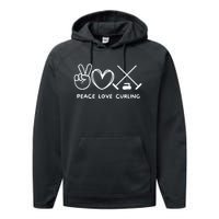 Peace Love Curling Retro Curling Lover Sport Lover Funny Gift Performance Fleece Hoodie