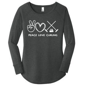 Peace Love Curling Retro Curling Lover Sport Lover Funny Gift Women's Perfect Tri Tunic Long Sleeve Shirt