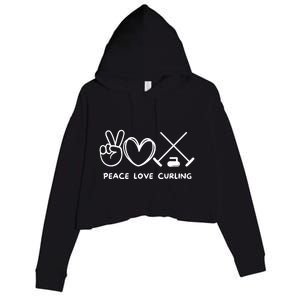 Peace Love Curling Retro Curling Lover Sport Lover Funny Gift Crop Fleece Hoodie