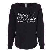 Peace Love Curling Retro Curling Lover Sport Lover Funny Gift Womens California Wash Sweatshirt