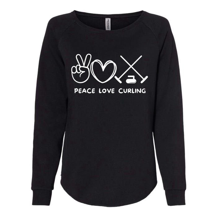 Peace Love Curling Retro Curling Lover Sport Lover Funny Gift Womens California Wash Sweatshirt