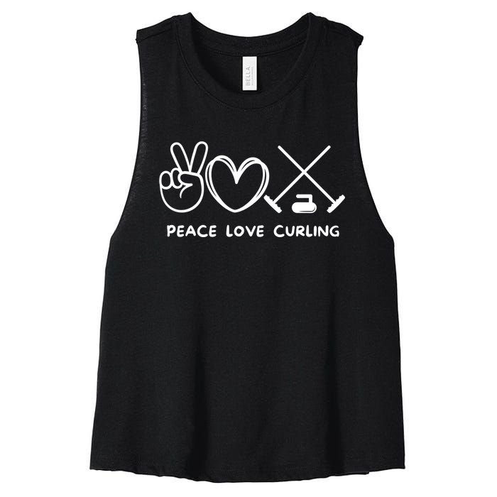 Peace Love Curling Retro Curling Lover Sport Lover Funny Gift Women's Racerback Cropped Tank