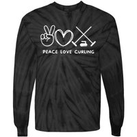 Peace Love Curling Retro Curling Lover Sport Lover Funny Gift Tie-Dye Long Sleeve Shirt