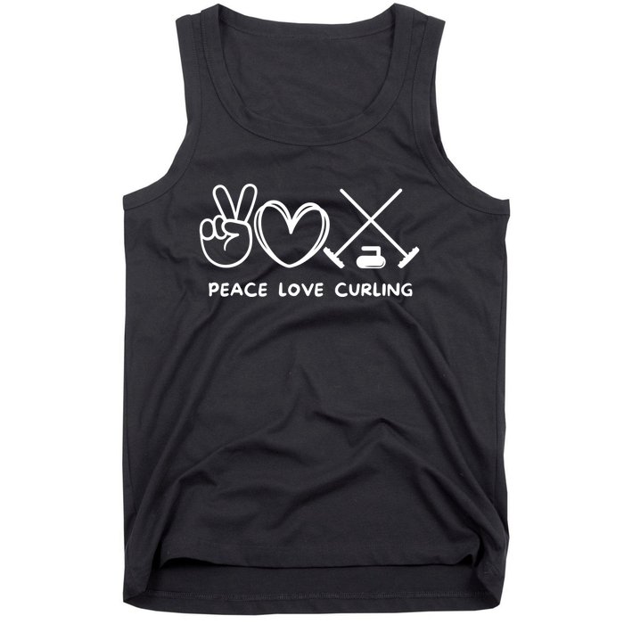 Peace Love Curling Retro Curling Lover Sport Lover Funny Gift Tank Top