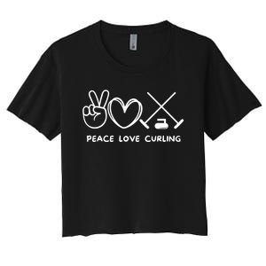 Peace Love Curling Retro Curling Lover Sport Lover Funny Gift Women's Crop Top Tee