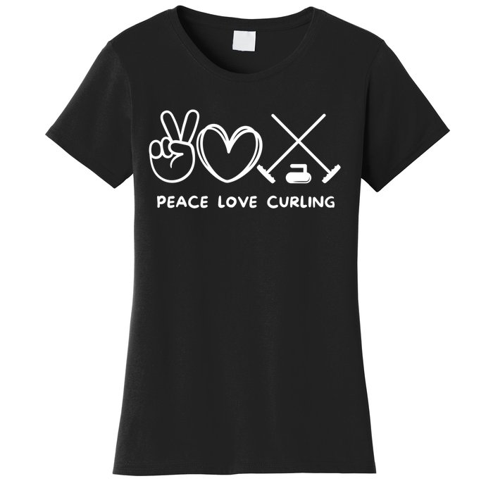 Peace Love Curling Retro Curling Lover Sport Lover Funny Gift Women's T-Shirt