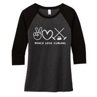 Peace Love Curling Retro Curling Lover Sport Lover Funny Gift Women's Tri-Blend 3/4-Sleeve Raglan Shirt