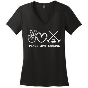 Peace Love Curling Retro Curling Lover Sport Lover Funny Gift Women's V-Neck T-Shirt