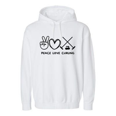 Peace Love Curling Retro Curling Lover Sport Lover Funny Gift Garment-Dyed Fleece Hoodie