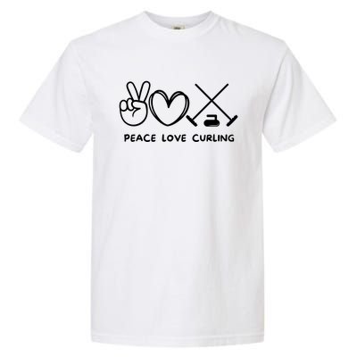 Peace Love Curling Retro Curling Lover Sport Lover Funny Gift Garment-Dyed Heavyweight T-Shirt