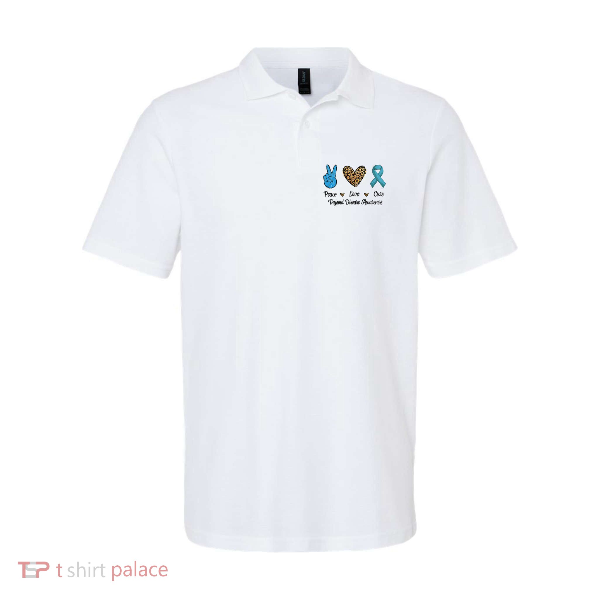 Peace Love Cure Thyroid Disease Awareness Survivor Leopard Polo