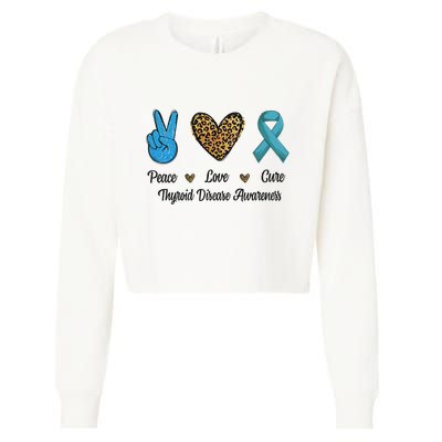 Peace Love Cure Thyroid Disease Awareness Survivor Leopard Cropped Pullover Crew