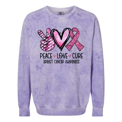 Peace Love Cure Pink Ribbon Cancer Breast Awareness  Colorblast Crewneck Sweatshirt