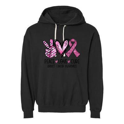 Peace Love Cure Pink Ribbon Cancer Breast Awareness  Garment-Dyed Fleece Hoodie