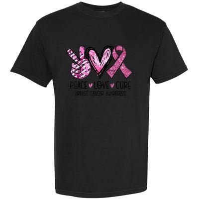 Peace Love Cure Pink Ribbon Cancer Breast Awareness  Garment-Dyed Heavyweight T-Shirt