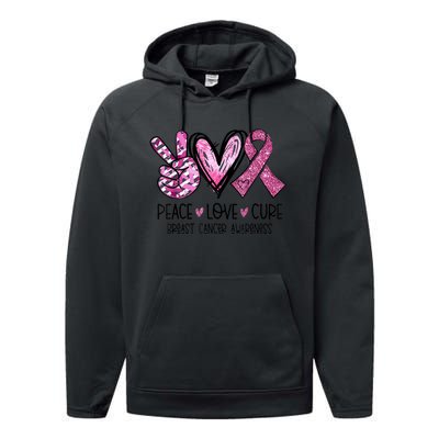 Peace Love Cure Pink Ribbon Cancer Breast Awareness  Performance Fleece Hoodie