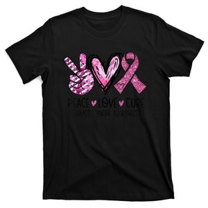 Peace Love Cure Pink Ribbon Cancer Breast Awareness  T-Shirt