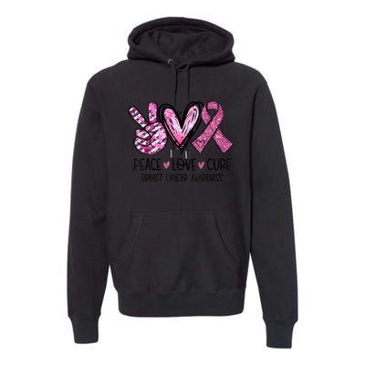 Peace Love Cure Pink Ribbon Cancer Breast Awareness  Premium Hoodie