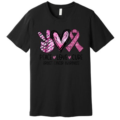 Peace Love Cure Pink Ribbon Cancer Breast Awareness  Premium T-Shirt