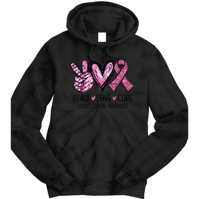 Peace Love Cure Pink Ribbon Cancer Breast Awareness  Tie Dye Hoodie