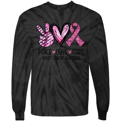 Peace Love Cure Pink Ribbon Cancer Breast Awareness  Tie-Dye Long Sleeve Shirt