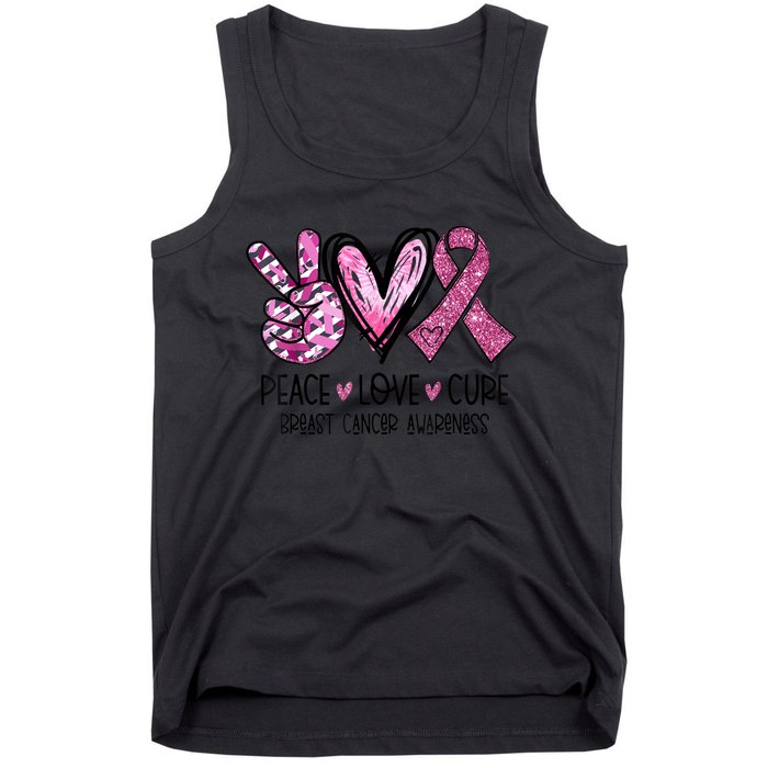 Peace Love Cure Pink Ribbon Cancer Breast Awareness  Tank Top