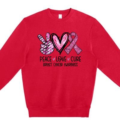 Peace Love Cure Pink Ribbon Cancer Breast Awareness  Premium Crewneck Sweatshirt