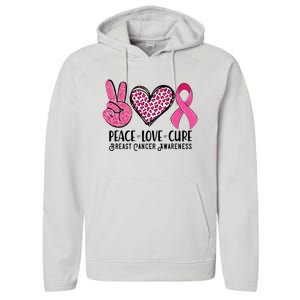 Peace Love Cure Breast Cancer Awareness Warrior Pink Ribbon Performance Fleece Hoodie