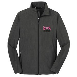 Peace Love Cure Breast Cancer Awareness Warrior Pink Ribbon Core Soft Shell Jacket