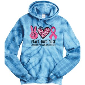 Peace Love Cure Breast Cancer Awareness Warrior Pink Ribbon Tie Dye Hoodie