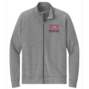 Peace Love Cure Breast Cancer Awareness Warrior Pink Ribbon Stretch Full-Zip Cadet Jacket