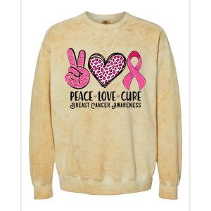 Peace Love Cure Breast Cancer Awareness Warrior Pink Ribbon Colorblast Crewneck Sweatshirt