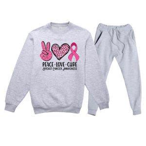 Peace Love Cure Breast Cancer Awareness Warrior Pink Ribbon Premium Crewneck Sweatsuit Set