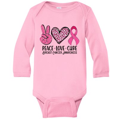 Peace Love Cure Breast Cancer Awareness Warrior Pink Ribbon Baby Long Sleeve Bodysuit