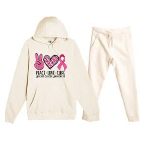 Peace Love Cure Breast Cancer Awareness Warrior Pink Ribbon Premium Hooded Sweatsuit Set