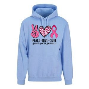 Peace Love Cure Breast Cancer Awareness Warrior Pink Ribbon Unisex Surf Hoodie