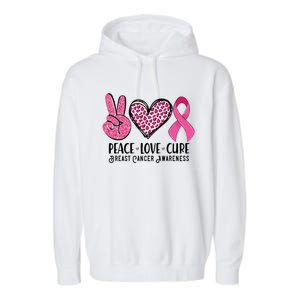 Peace Love Cure Breast Cancer Awareness Warrior Pink Ribbon Garment-Dyed Fleece Hoodie