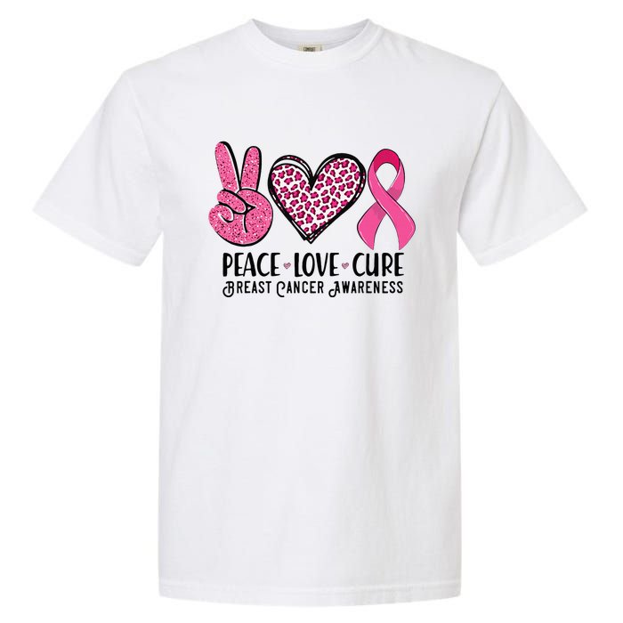 Peace Love Cure Breast Cancer Awareness Warrior Pink Ribbon Garment-Dyed Heavyweight T-Shirt