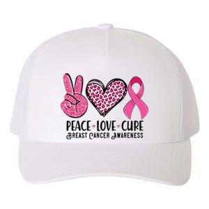 Peace Love Cure Breast Cancer Awareness Warrior Pink Ribbon Yupoong Adult 5-Panel Trucker Hat